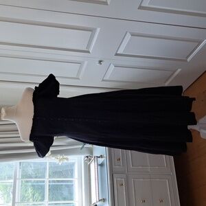 ASTR WOMENS AVERIA OFF THE SHOULDER TIERED MIDI DRESS‎ PUFF SLEEVE BLACK SM